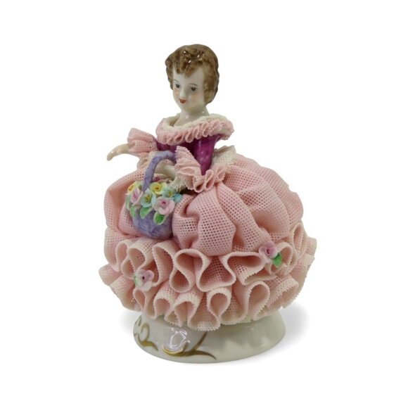 Mini Irish DRESDEN DOROTHEA Girl with Pink Dress Figurine Vintage 4.3" - Picture 5 of 12